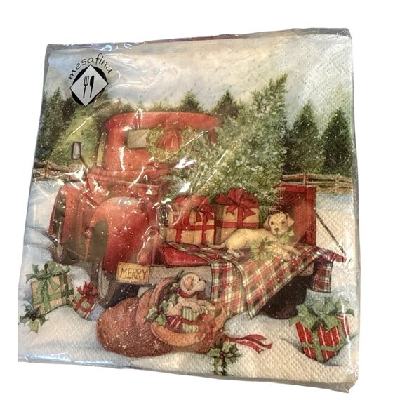 Mesafina Christmas Holidays Dog Old Truck 3 Ply Paper Napkin 40 Ct Germany Made - Picture 2 of 8